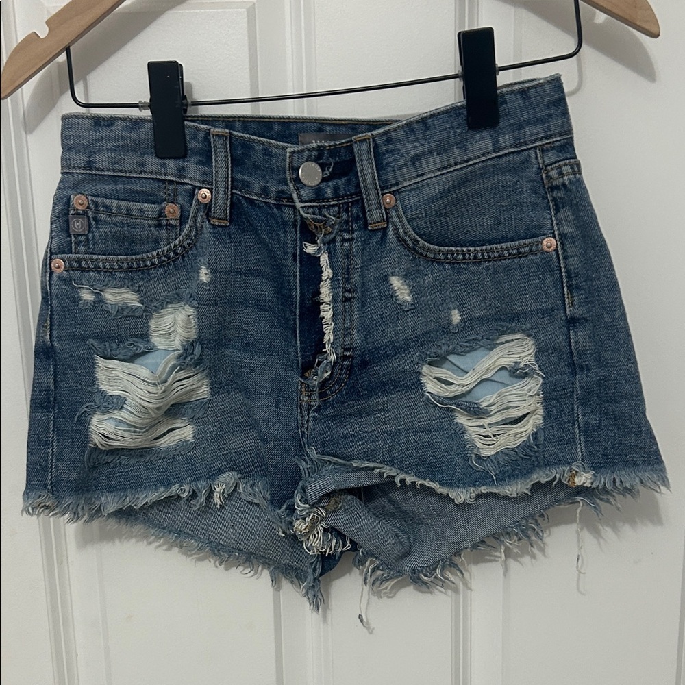 Just USA Blue Distressed Jean Shorts size XS button cotton jean shorts raw hem